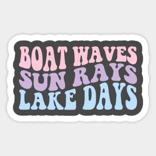 Retro Groovy Boat Waves Sun Rays Lake Days Cute Summer Vacation Lake Life Sticker